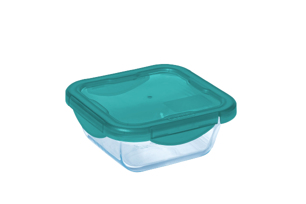 Cook & Go - Plat carré en verre avec couvercle étanche