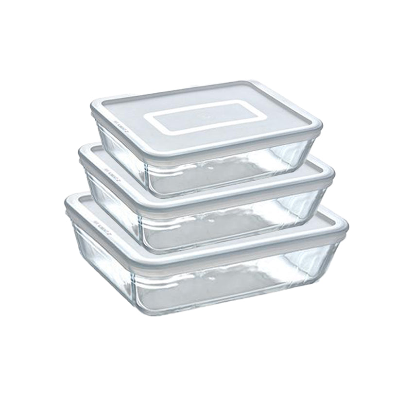 Cook&Freeze - Lot de 3 plats de conservation de différentes tailles en verre rectangulaires avec couvercle