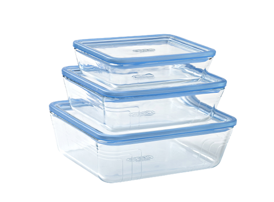 Zero Plastic - Set de 3 boites de conservation avec couvercle en verre rectangulaire