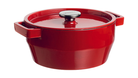 Cocotte ronde en fonte Pyrex® de couleur rouge.