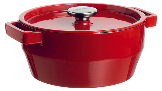Cocotte ronde en fonte Pyrex® de couleur rouge.