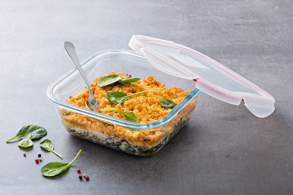 Cook & Go - Plat carré en verre avec couvercle étanche