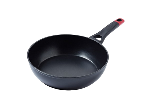 Poêle profonde de couleur noire Pyrex® en aluminium avec un revêtement anti-adhésif.