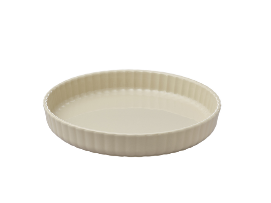 Moule à tarte en céramique Pyrex® de couleur beige sable à l'extérieur.