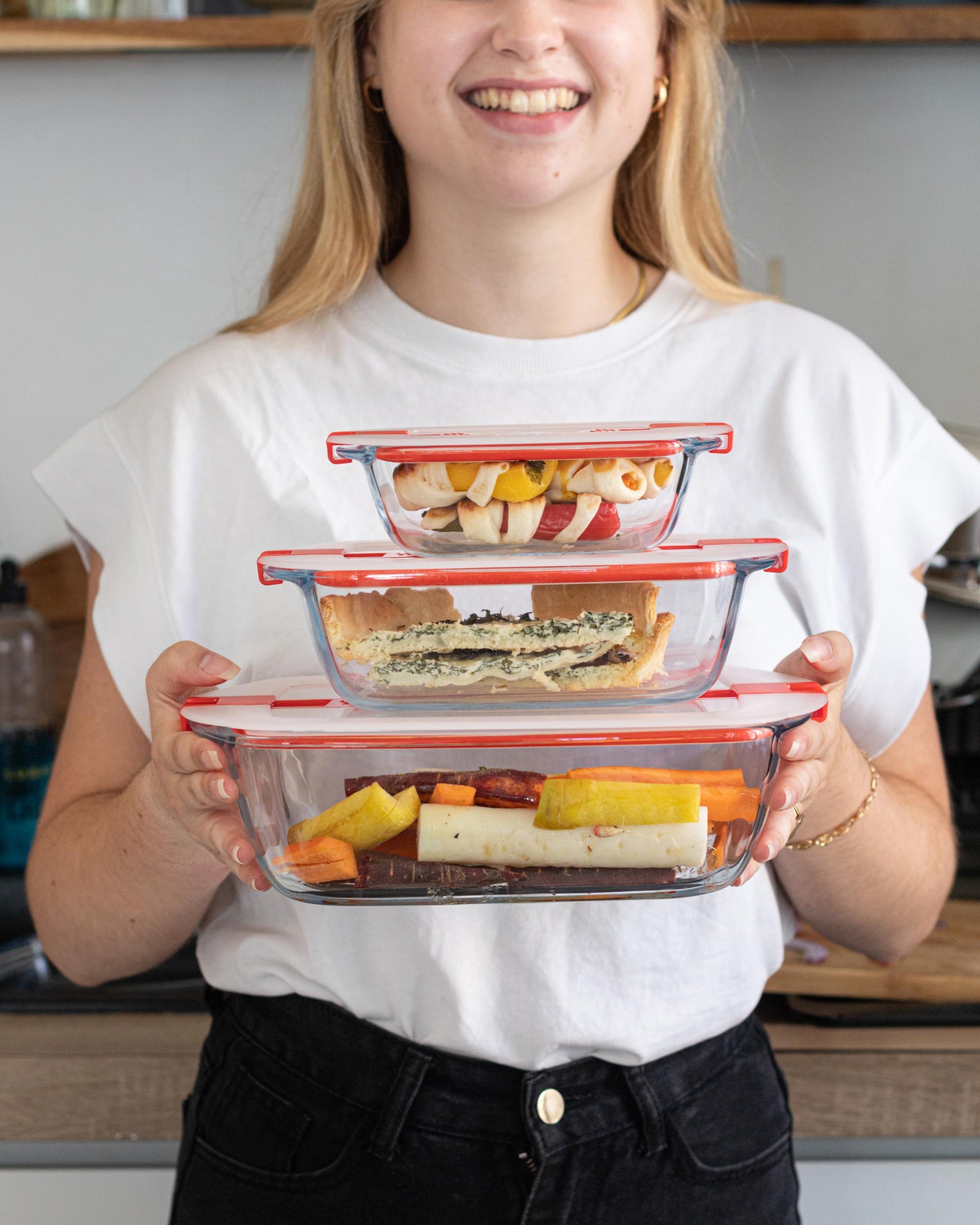 Cook&Heat - Lot de 9 plats de conservation en verre avec couvercle à valves vapeur