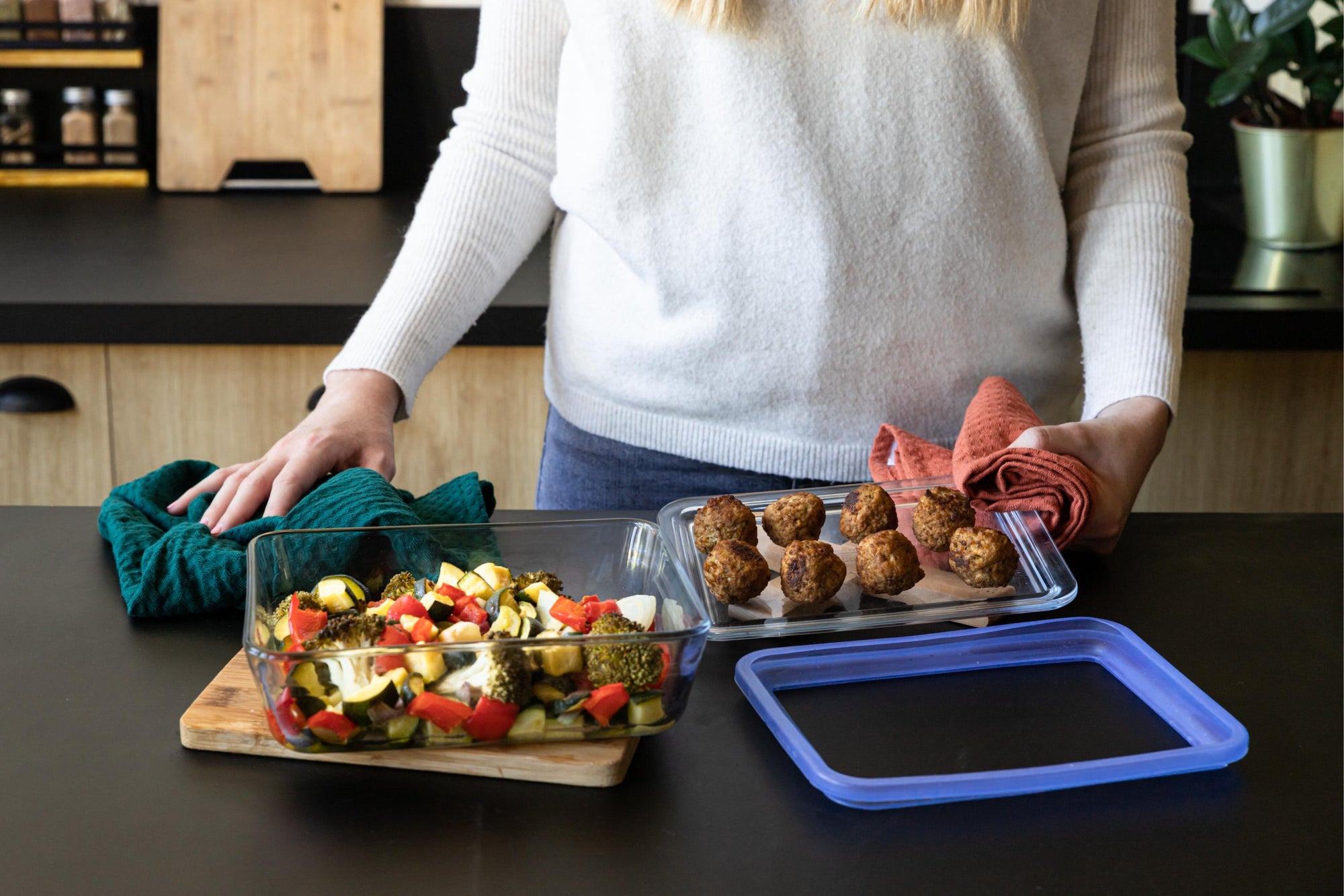 Zero Plastic - Lot de 3 Boites de conservation avec couvercle en verre rectangulaire