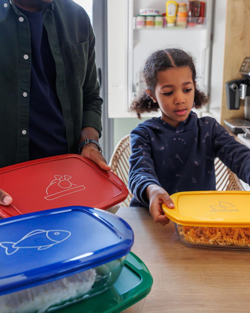 Cook & Store - Plat rectangulaire en verre avec couvercle vert - végétaux