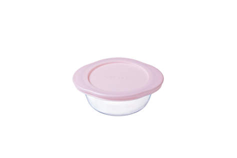 Pot bébé en verre avec couvercle rose et bleu- My First Pyrex