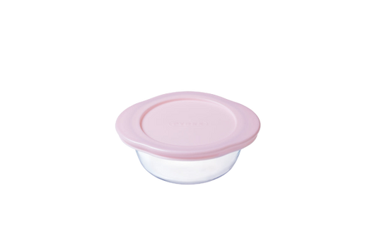 Pot bébé en verre avec couvercle rose et bleu- My First Pyrex