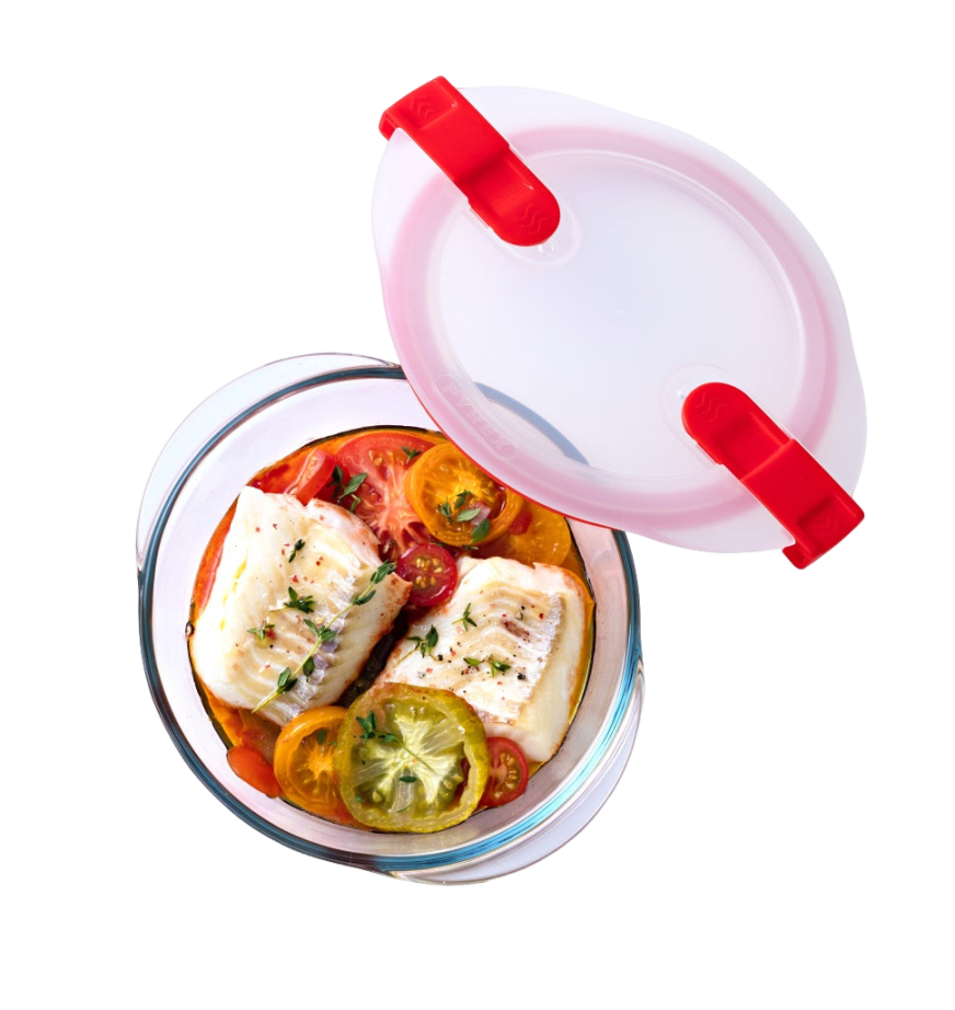 Plat rond en verre avec couvercle à valves vapeur - Cook & Heat