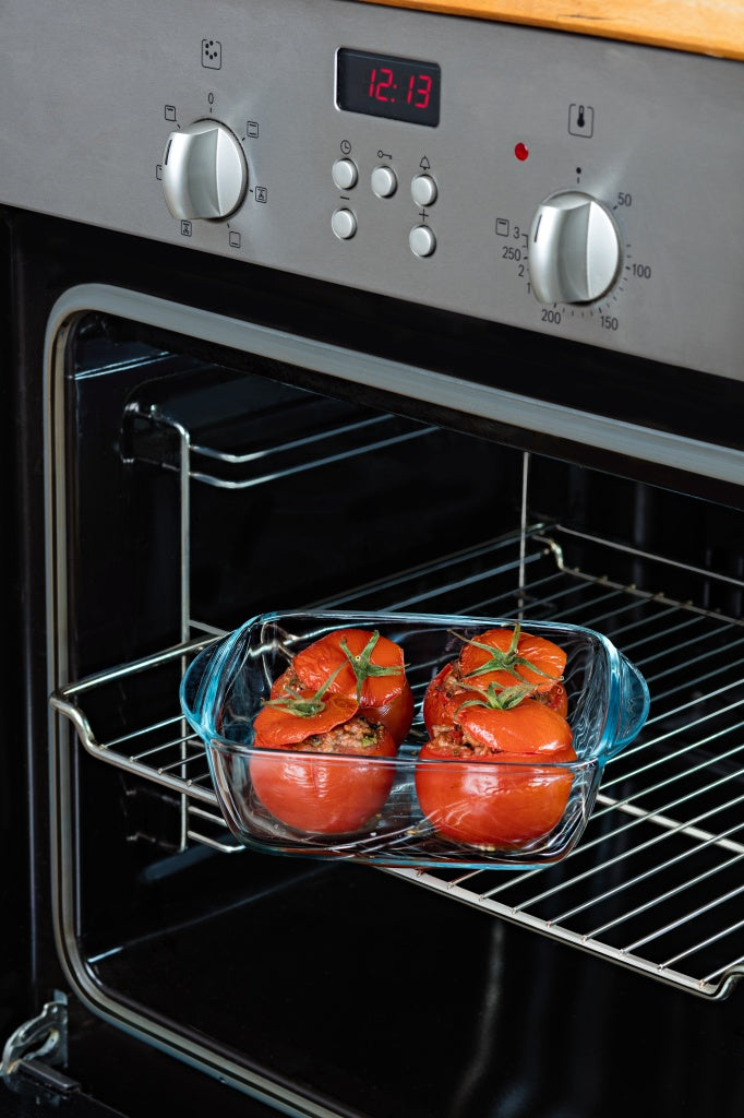 Cook&Heat - Plat carré en verre avec couvercle à valves vapeur