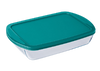 Plat à four familial rectangulaire en verre avec son couvercle en plastique.