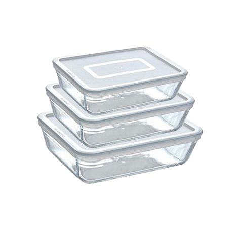 Cook&Freeze - Lot de 3 plats de conservation de différentes tailles en verre rectangulaires avec couvercle