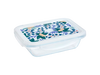 Lunch box rectangulaire en verre avec couvercle en plastique étanche à motif floral.