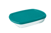 Boite de conservation rectangulaire en verre avec couvercle en plastique.