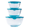 Lot de 3 saladiers en verre avec couvercle, bol en verre , verre borosilicate pyrex, couvercle en plastique