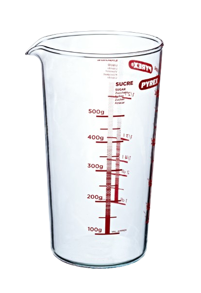 verre doseur, verre mesureur, verre musureur doseur en verre borosilicate pyrex