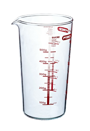 verre doseur, verre mesureur, verre musureur doseur en verre borosilicate pyrex