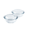 Lot de deux cocottes rondes en verre Pyrex®.