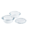 Lot de deux cocottes rondes en verre Pyrex®.