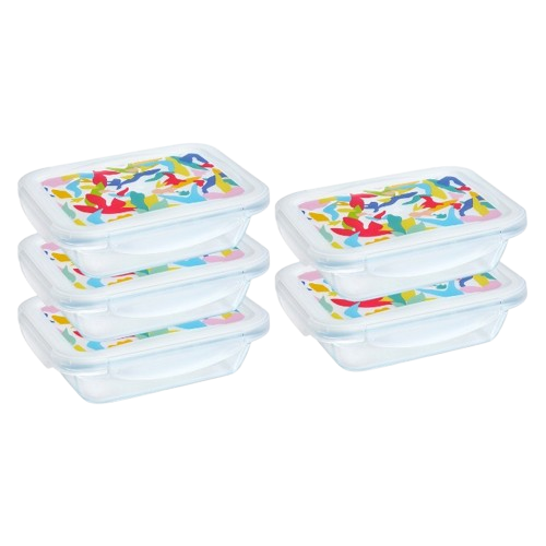 [Edition Limitée] Cook & Go - Lot de 5 Lunch Box rectangulaires en verre avec couvercle hermétique