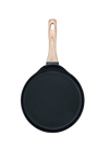 Crêpière de couleur noire Pyrex® vue de haut en aluminium recyclé avec un revêtement anti-adhésif et un manche effet bois.