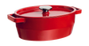Cocotte ovale en fonte Pyrex® de couleur rouge.