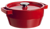 Cocotte en fonte ronde Pyrex® de couleur rouge.