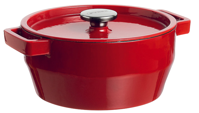 Cocotte en fonte ronde Pyrex® de couleur rouge.