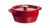 Cocotte ronde en fonte Pyrex® de couleur rouge.