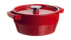 Cocotte ronde en fonte Pyrex® de couleur rouge.
