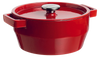 Cocotte ronde en fonte Pyrex® de couleur rouge.