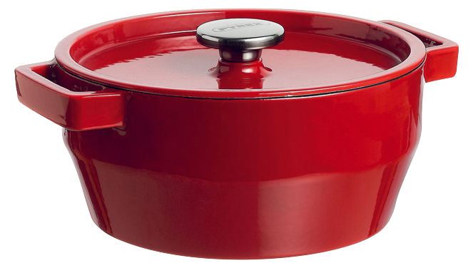 Cocotte ronde en fonte Pyrex® de couleur rouge.