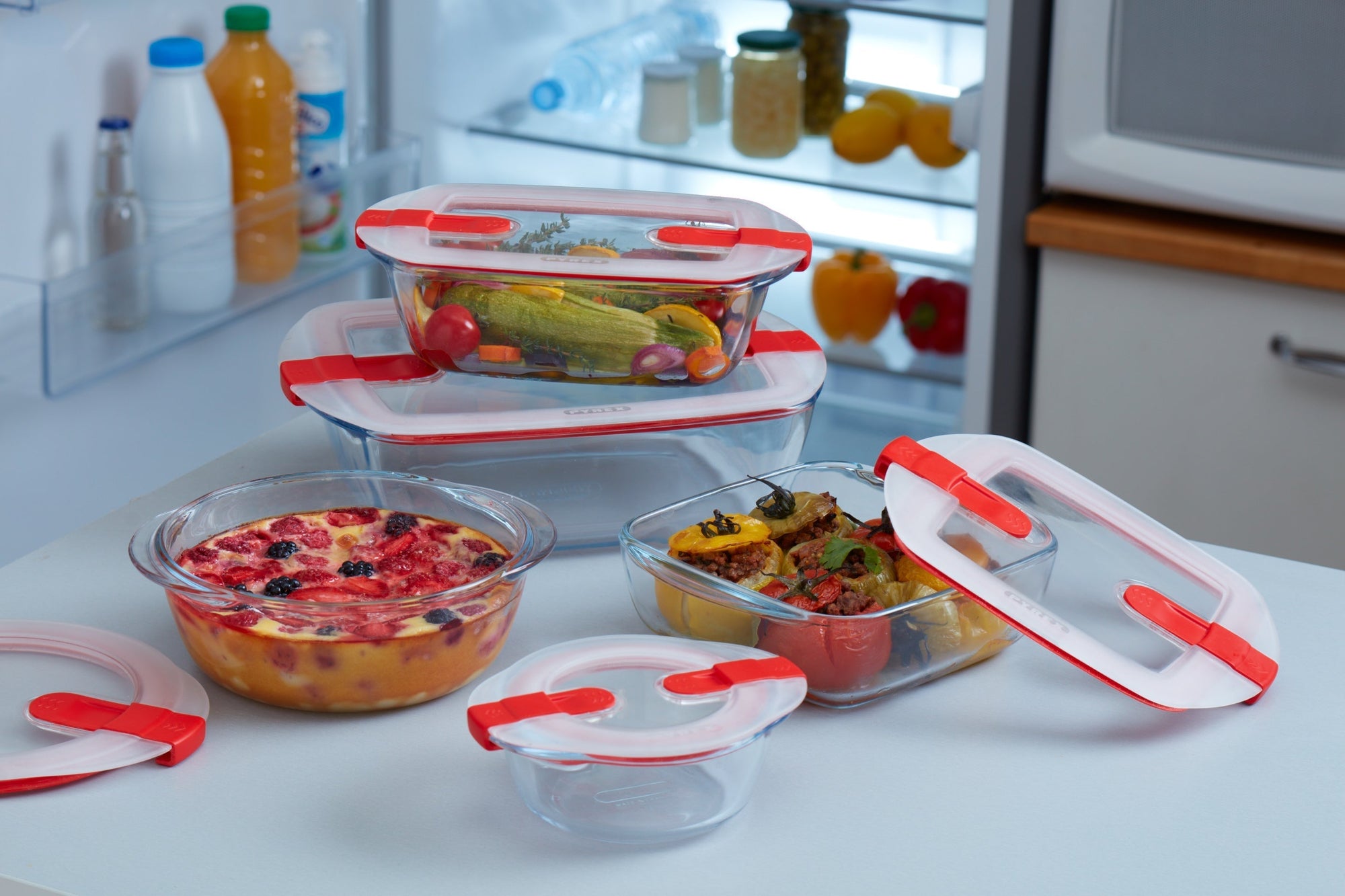 Cook&Heat - Lot de 3 plats de conservation en verre avec couvercle à valves vapeur
