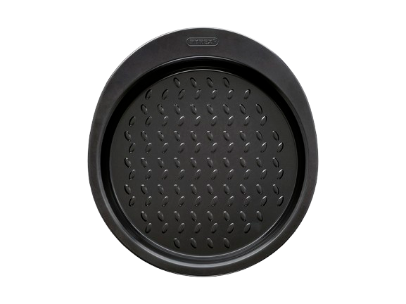 Moule à manqué en métal avec revêtement anti-adhésif de couleur noire et une large poignée pour prise en main facile, vu de haut.