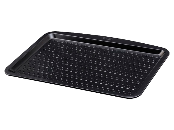 Plaque de cuisson rectangulaire avec revêtement anti-adhésif de couleur noire.