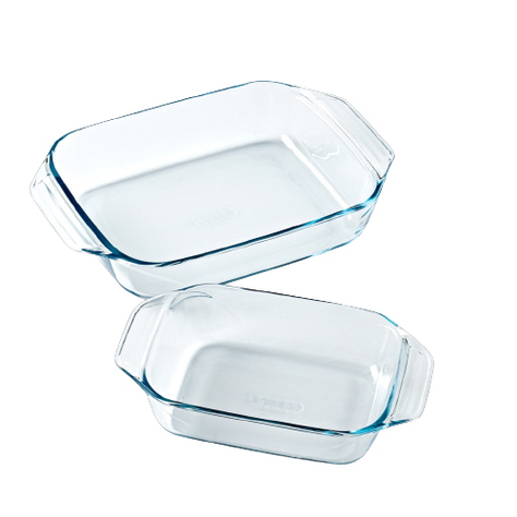 Lot de 2 plats à four rectangulaires en verre avec prise en main facile 27 et 35 cm - Irresistible