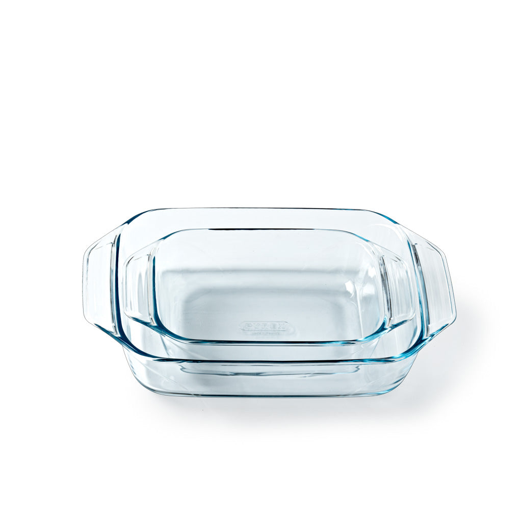 Lot de 2 plats à four rectangulaires en verre avec prise en main facile