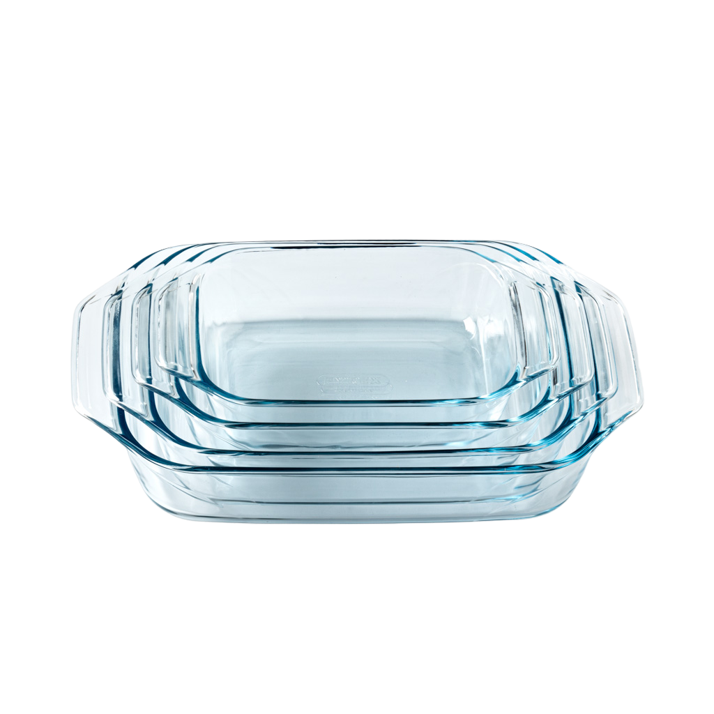 Lot de 4 plats à four rectangulaires en verre avec prise en main facile