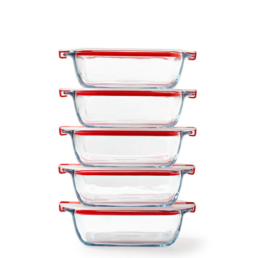 Cook & Heat - Lot de 5 boites de conservation en verre avec couvercle à valves vapeur