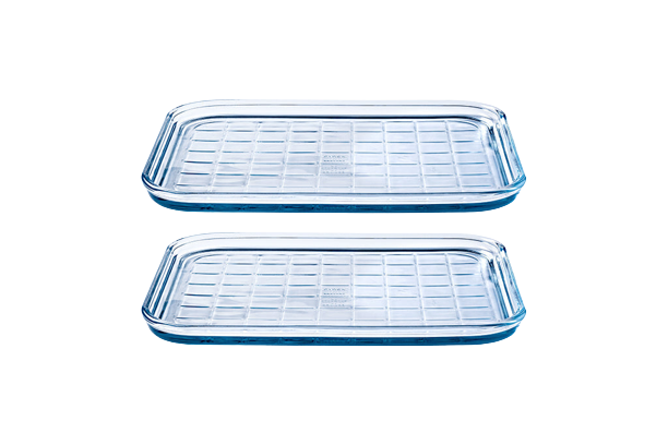 lot de deux plaques de cuisson, plaque de cuisson en verre, verre borosilicate, set de plaques de cuisson, glass tray