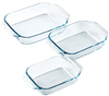 Lot de trois plat à four en verre Pyrex® avec prise en main facile.