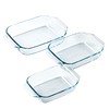 Lot de trois plat à four en verre Pyrex® avec prise en main facile.