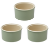 Lot de trois ramequins en céramique Pyrex® de couleur vert sauge à l'extérieur.