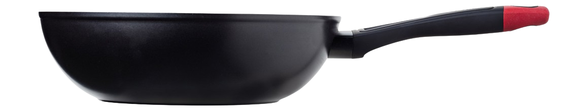 Wok de couleur noire Pyrex® vu de côté en aluminium avec un revêtement anti-adhésif.