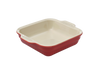 Plat à four carré en céramique Pyrex® de couleur rouge corail à l'extérieur.