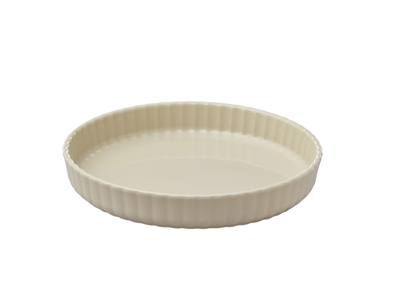 Moule à tarte en céramique Pyrex® de couleur beige sable à l'extérieur.