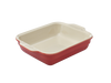 Plat à four rectangulaire en céramique Pyrex® de couleur rouge corail à l'extérieur.