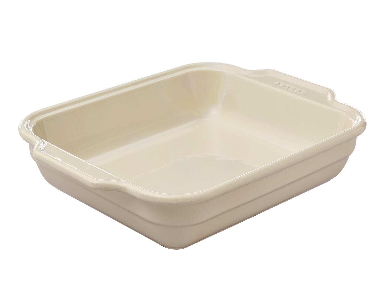 Plat à four rectangulaire en céramique Pyrex® de couleur sable à l'extérieur.