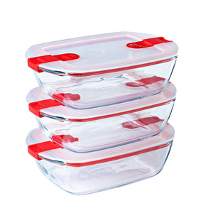 Lot de 3 plats en verre avec couvercle à valves vapeur - Cook & Heat